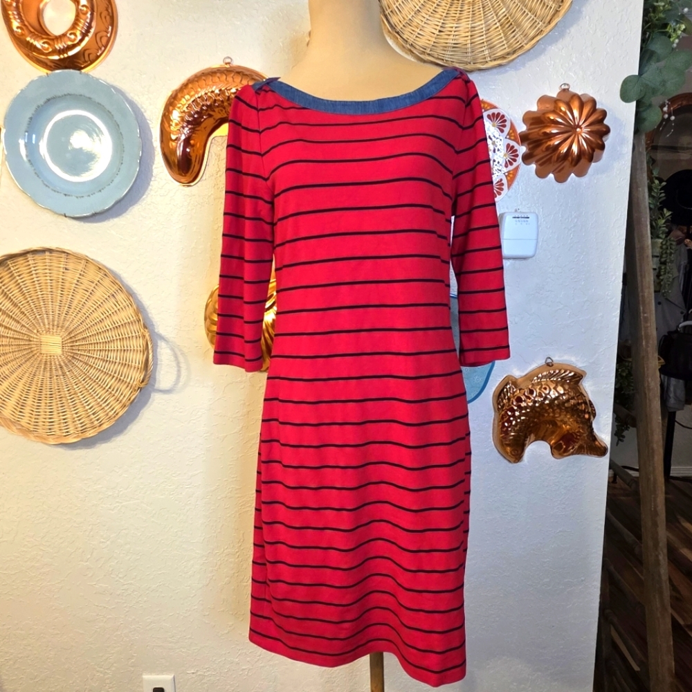 Tommy Hilfiger Striped Boat Neck Coastal Nautical Preppy Red & Navy Shift Dress